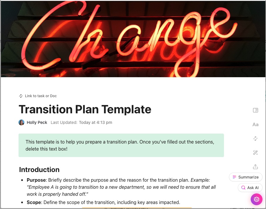 Transition Plan Template