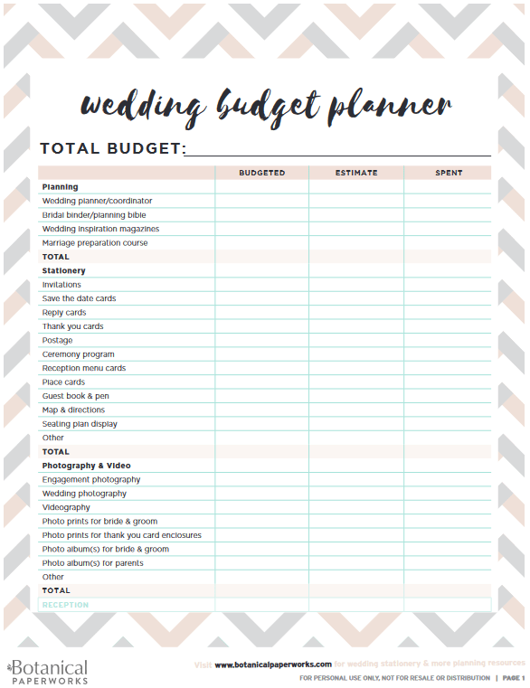 Wedding Budget Planner Template by Botanical Paperworks: Wedding Planning Templates