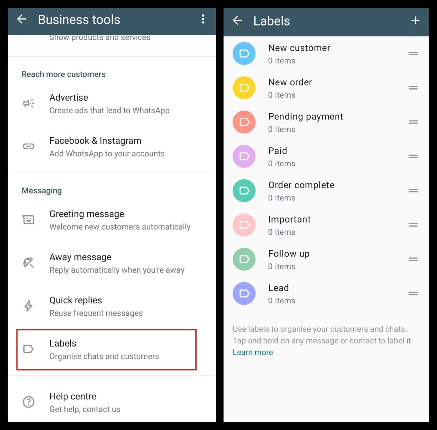 Chat management with labels in WhatsApp Business CRM