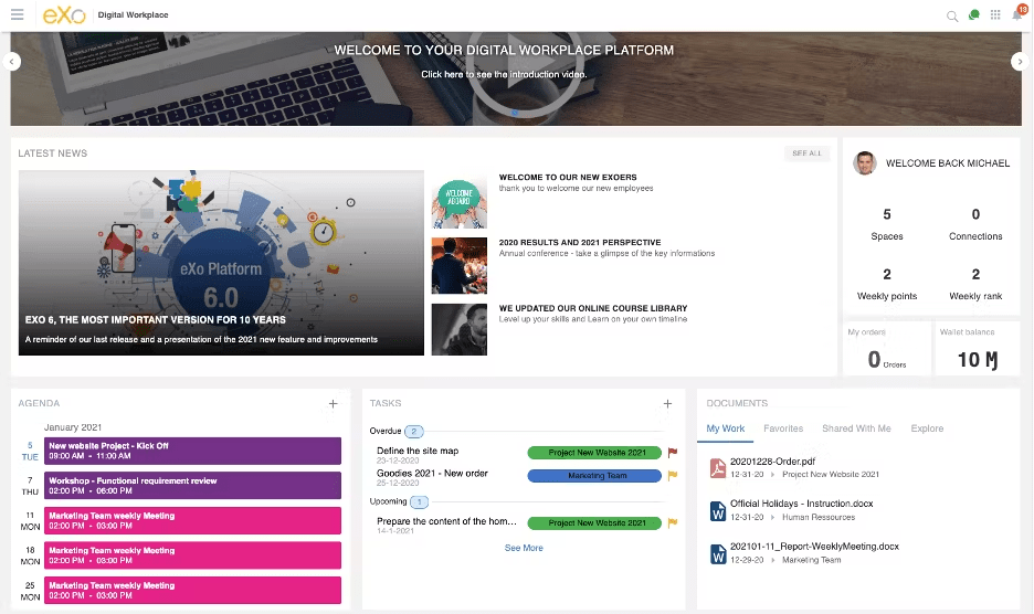 eXo Platform Dashboard: Facebook Workplace Alternatives