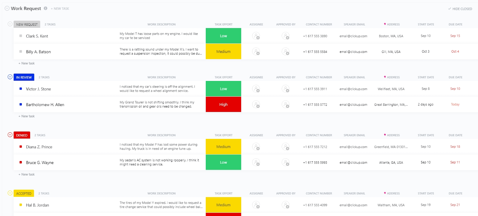 Modèle de demande de travail ClickUp