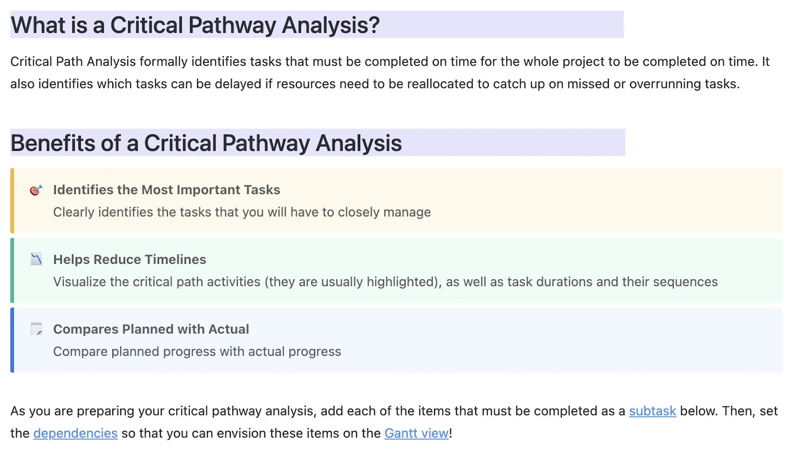 ClickUp Critical Pathway Analysis Task Template