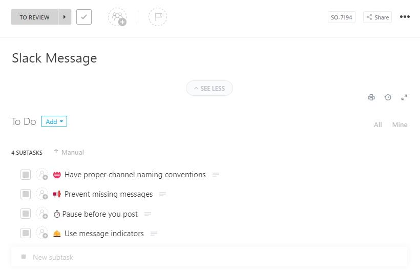 ClickUp Instant Message Template