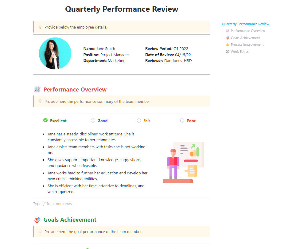 ClickUp Quarterly Performance Review Template