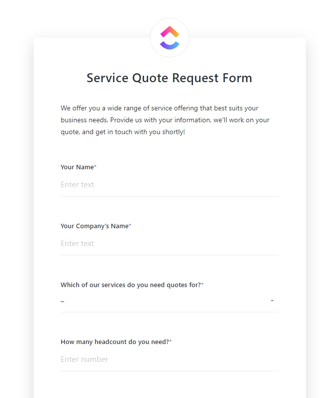 ClickUp Quote Form Template 
