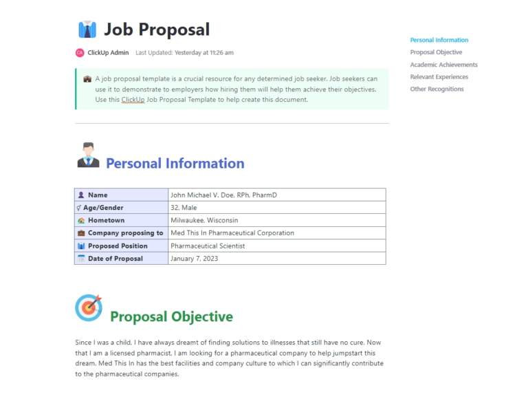 ClickUp Job Proposal Template
