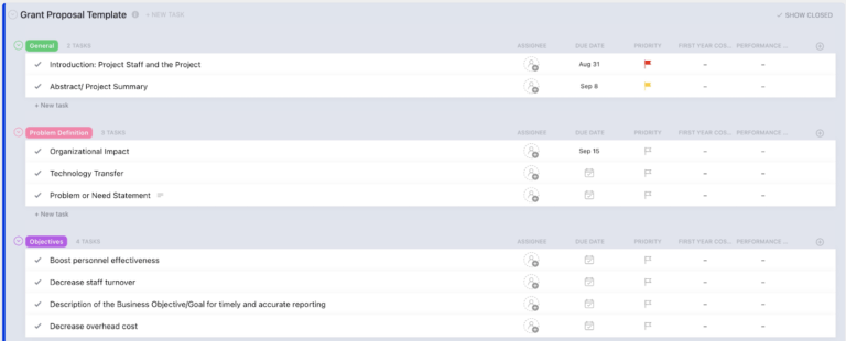 ClickUp Grant Proposal Template