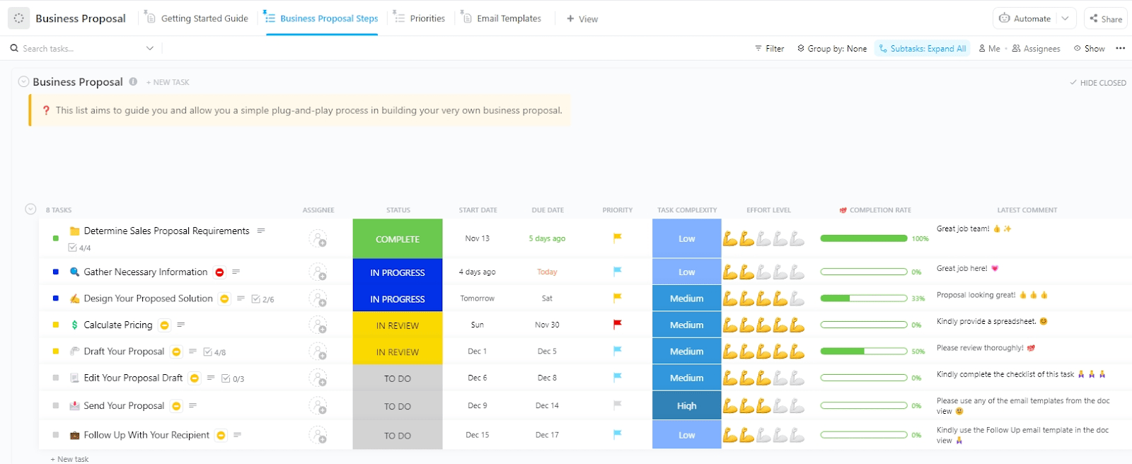 ClickUp Business Proposal Template: dubsado templates