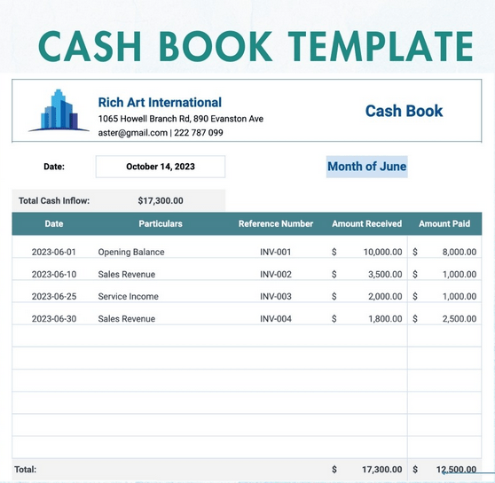 The Cash Book Template: bookkeeping excel template