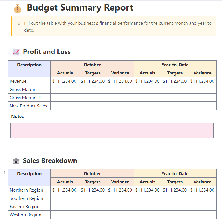 ClickUp Budget Report Template