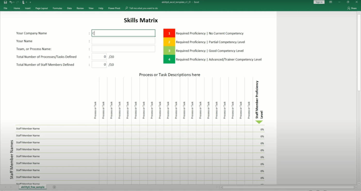 Excel Skills Matrix Template