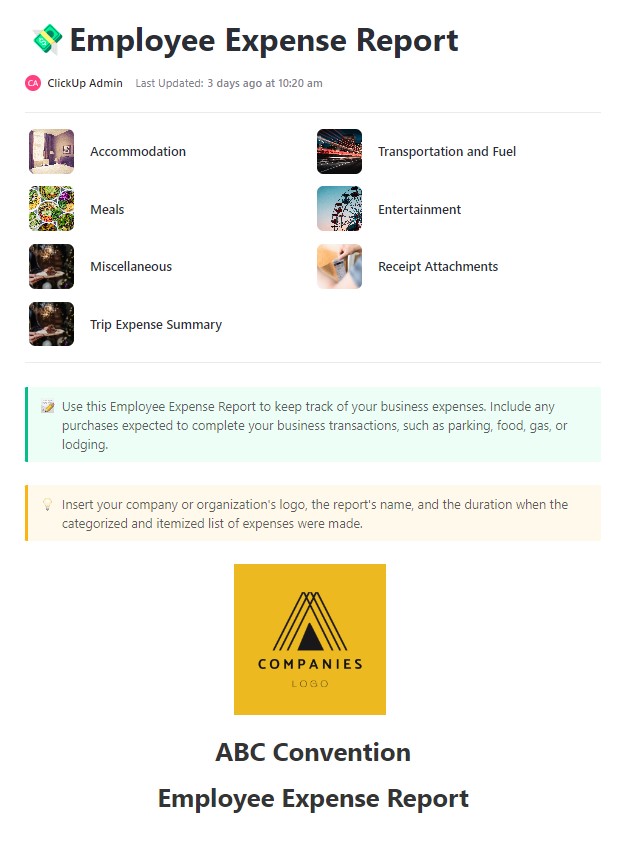 ClickUp Employee Expense Report Template