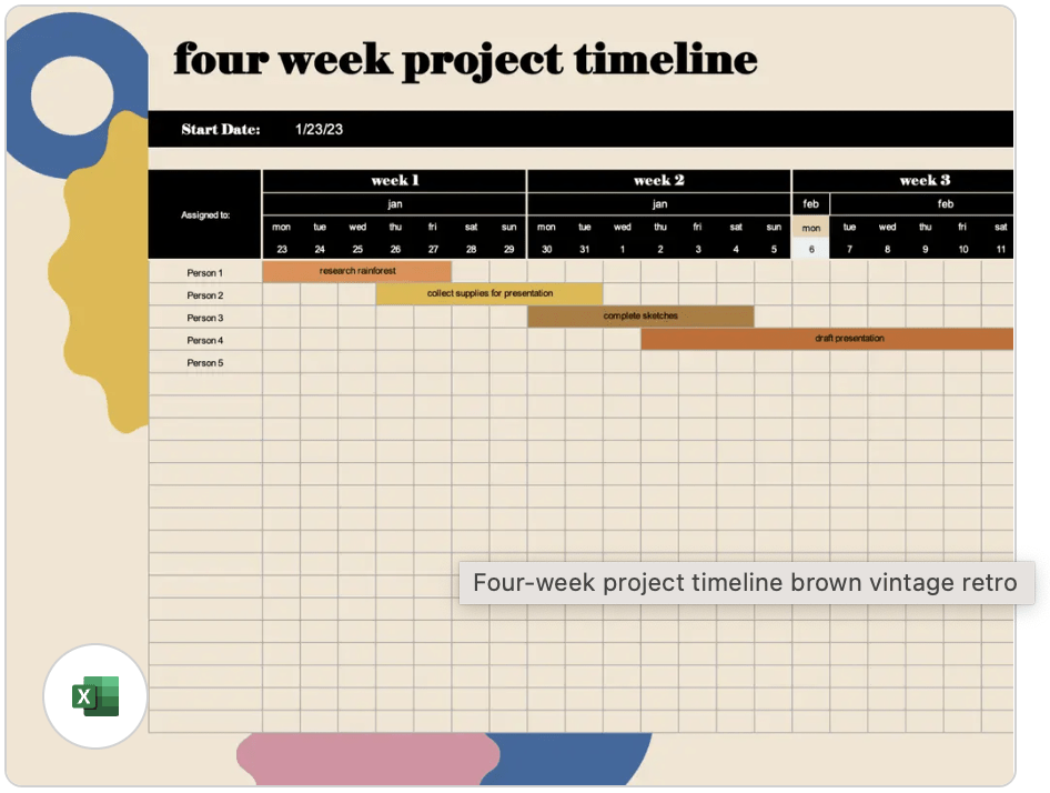 The Four Week Project Timeline Template: task tracker excel