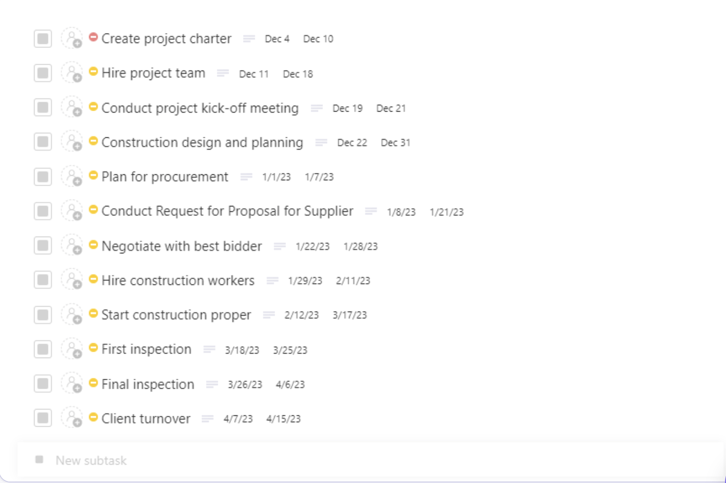 Modèle de liste d'activités Clickup  