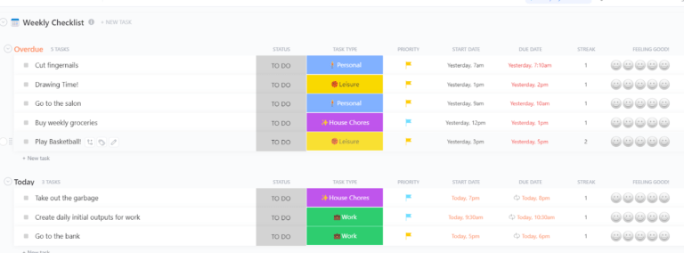 ClickUp Weekly Checklist Template