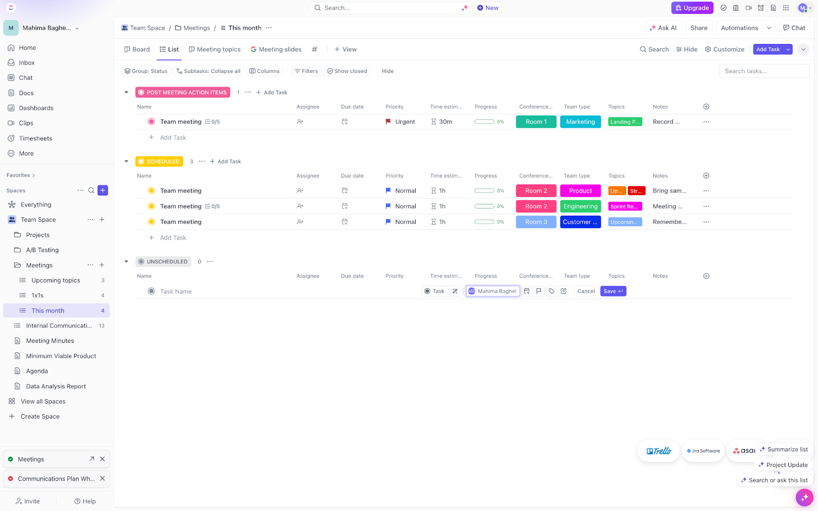 ClickUp Meetings Template