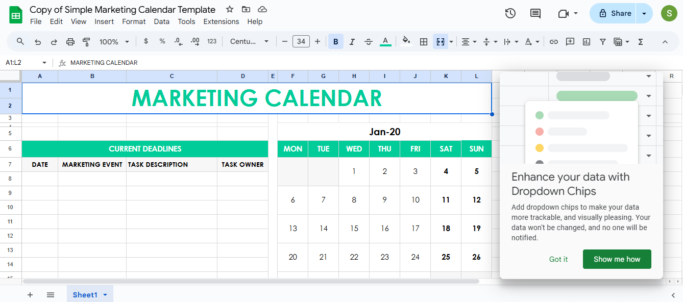 Excel Simple Marketing Calendar Template