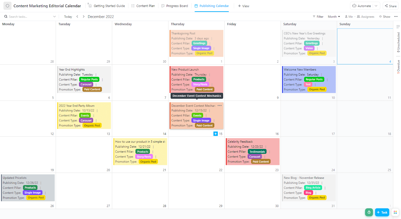 ClickUp Content Marketing Editorial Calendar Template