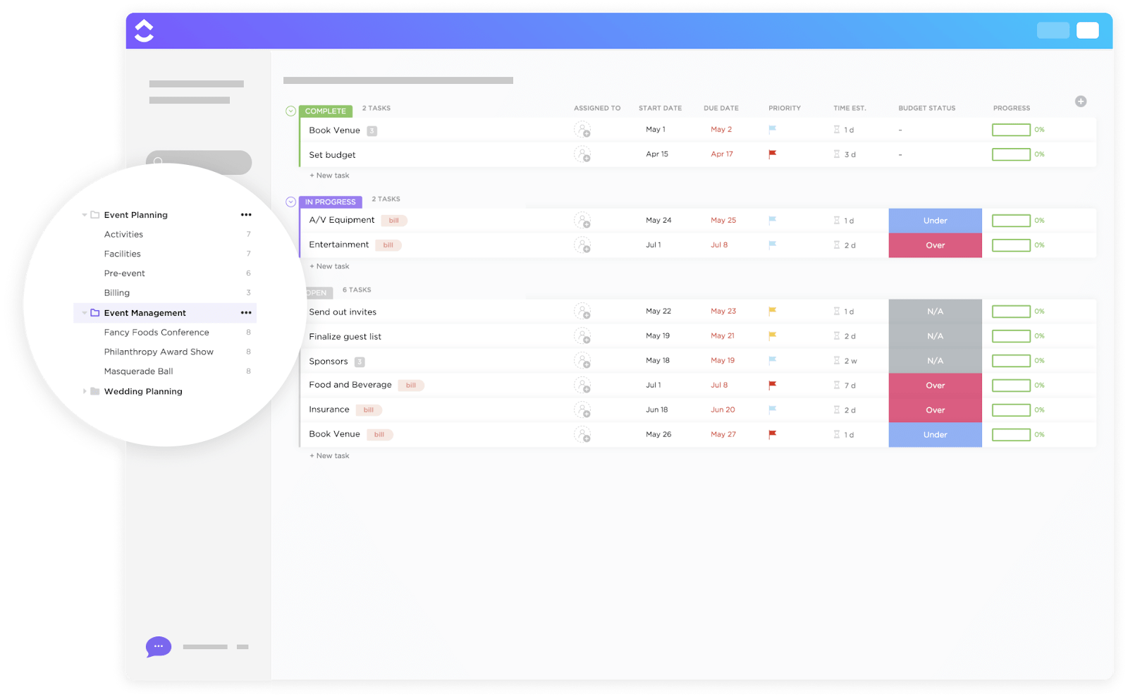 Make event planning and management a breeze with the ClickUp Event Management Template