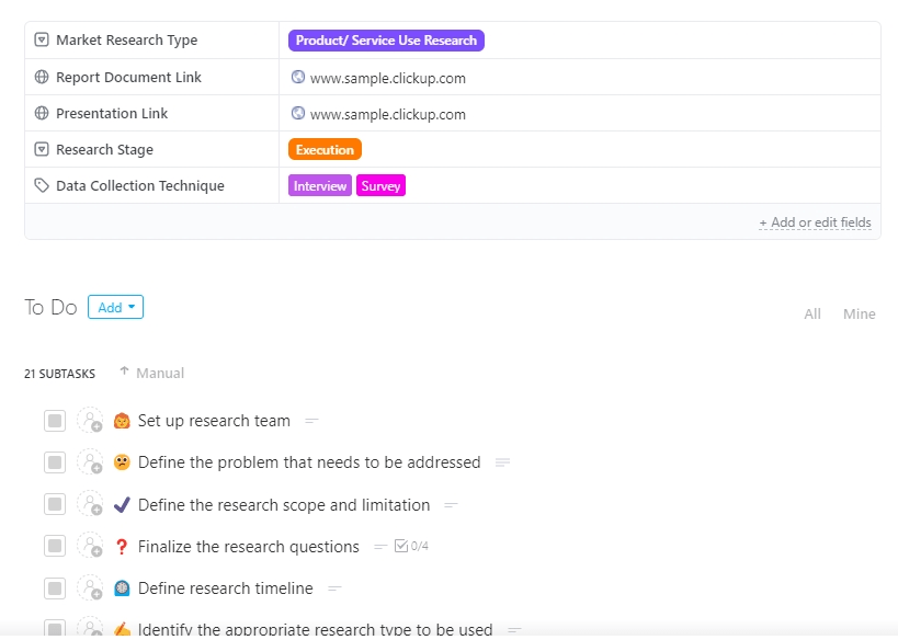ClickUp Market Research Template