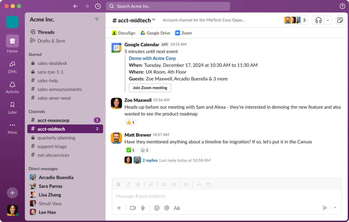 Slack Interface: asynchronous messaging