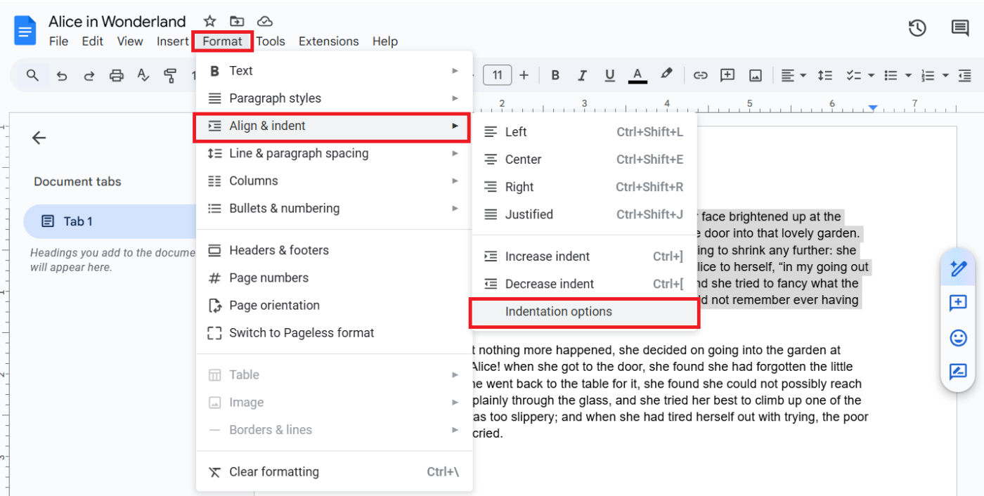 Align & Indent: Hanging Indent Google Docs