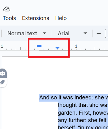 Visual aid for creating hanging indents