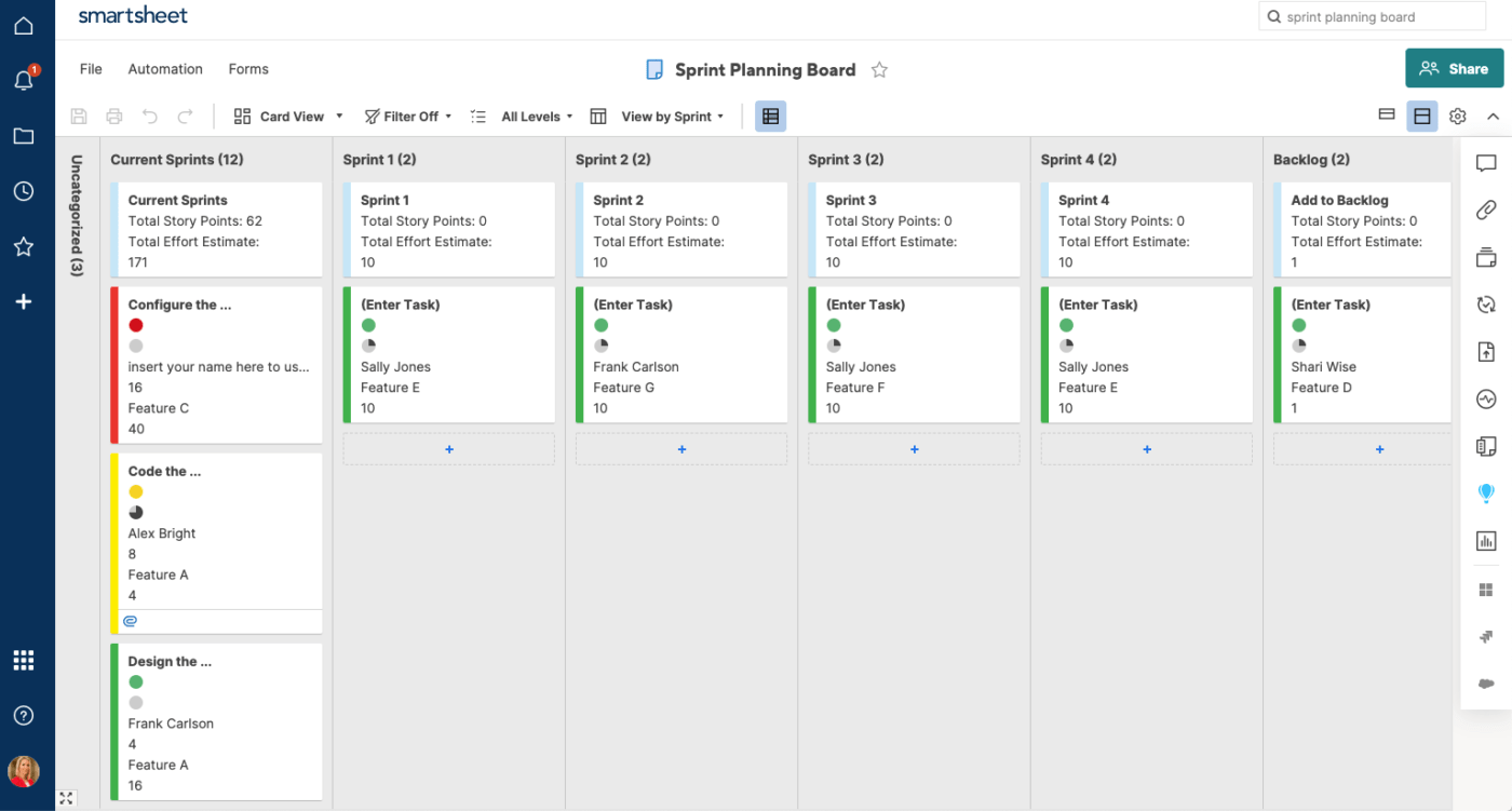 Smartsheet: Kanban tool