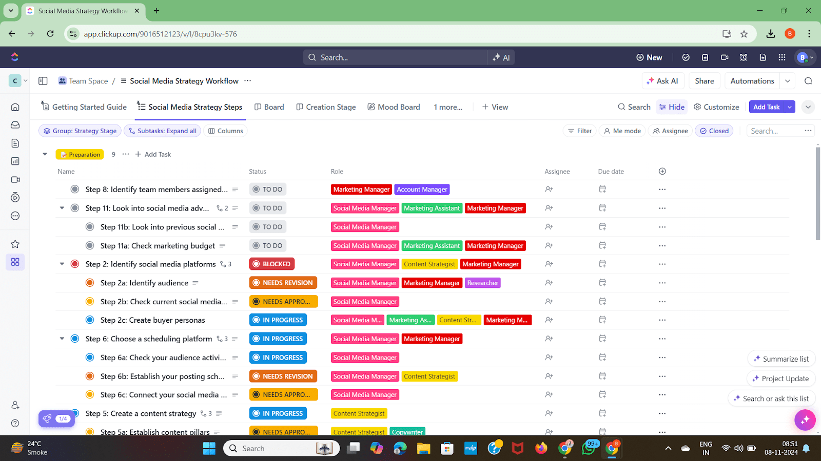 ClickUp Social Media Strategy Workflow Template