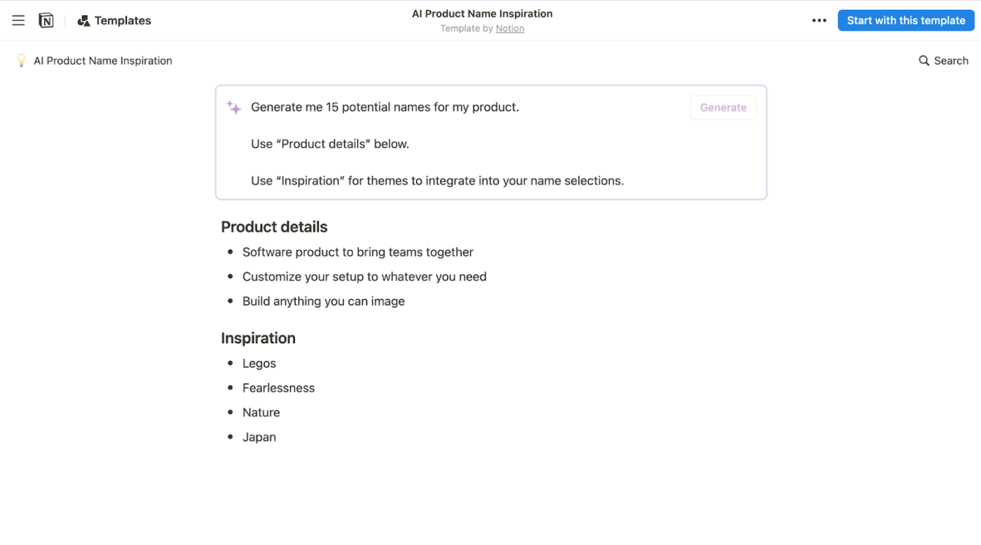 AI Product Name Inspiration Template
