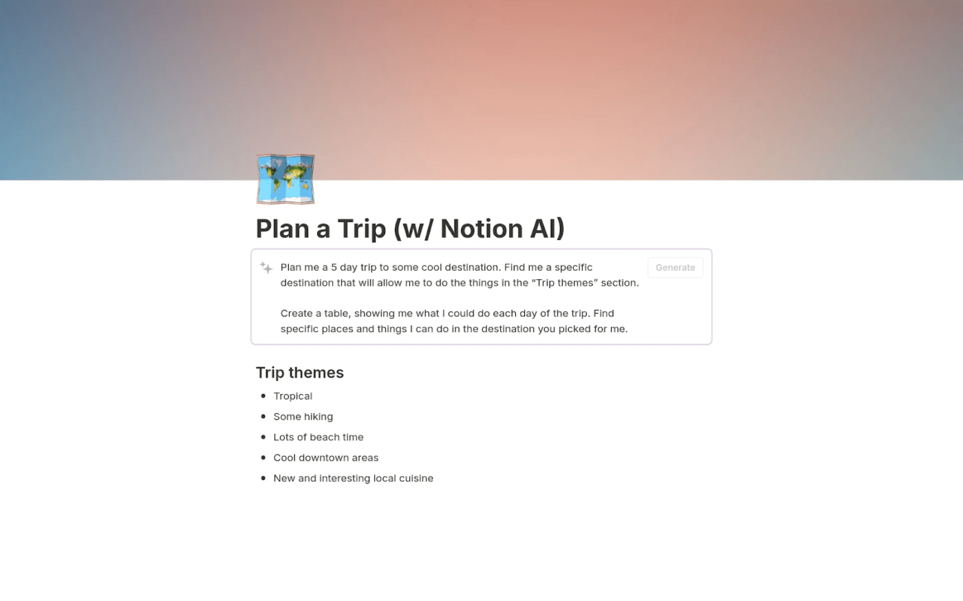 Plan a Trip with AI Template