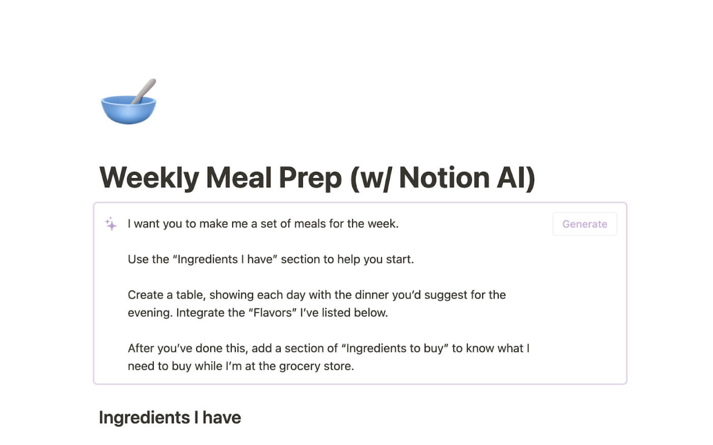 AI Weekly Meal Prep Planner Template 