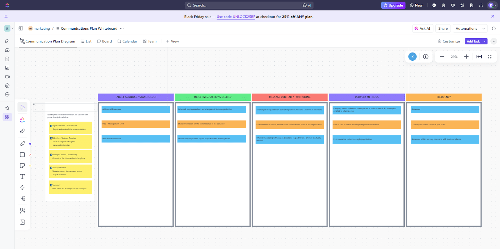 ClickUp Communications Plan Whiteboard Template