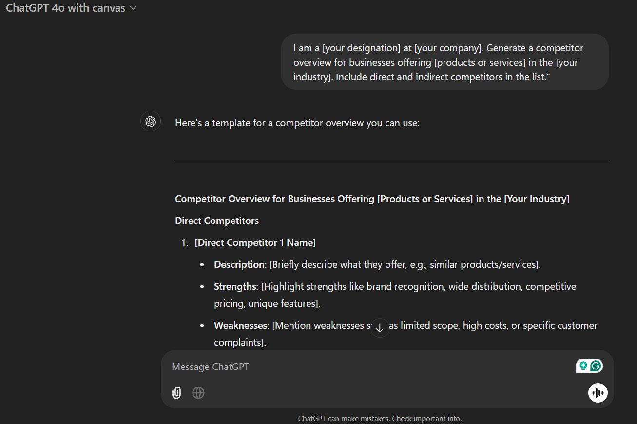 Generating competitor overviews Prompt: How to Use ChatGPT for Competitor Analysis