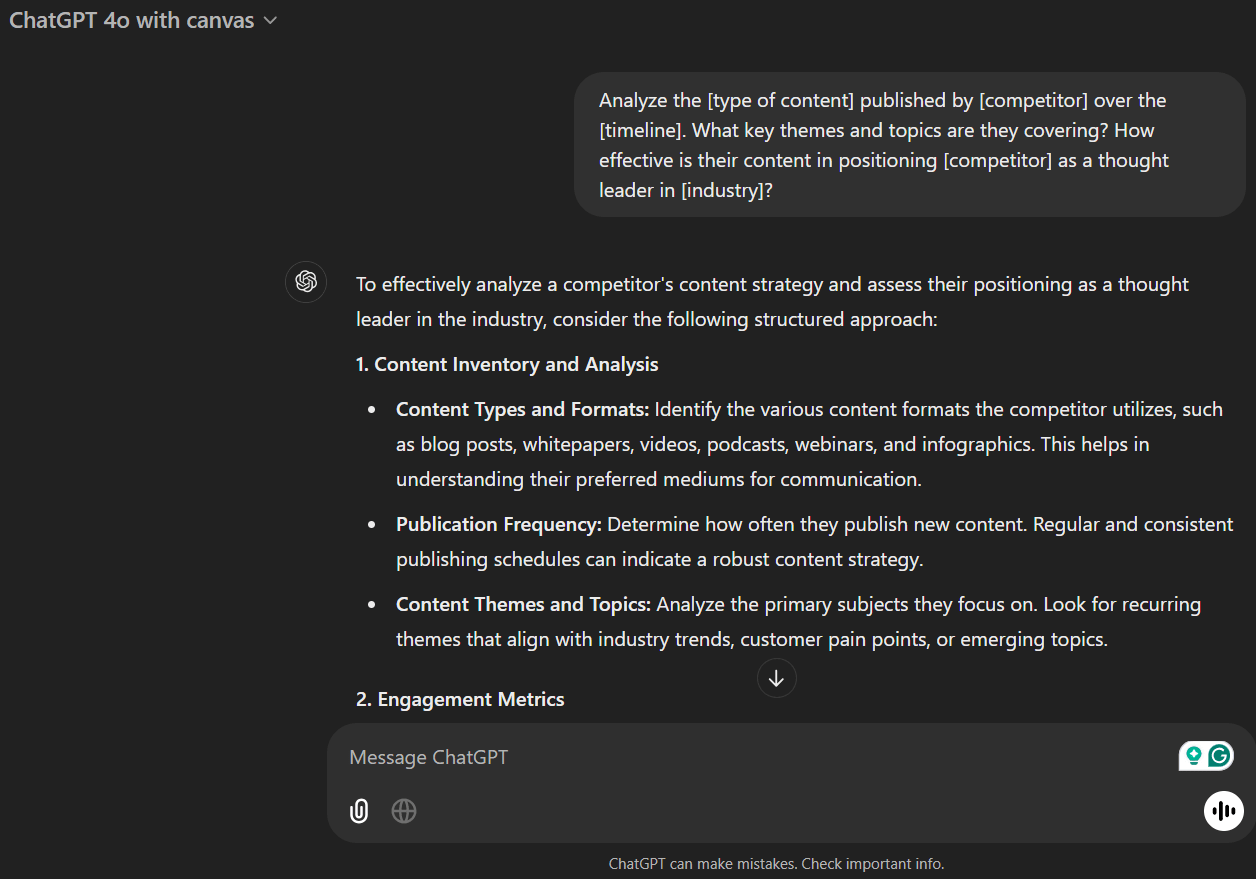 Competitor content analysis Prompt: How to Use ChatGPT for Competitor Analysis