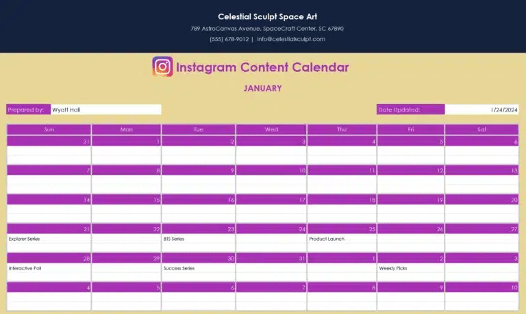 The Instagram Content Calendar Template : content calendar template google sheets