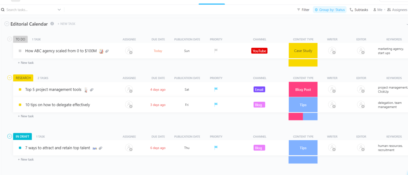 ClickUp Editorial Calendar Template