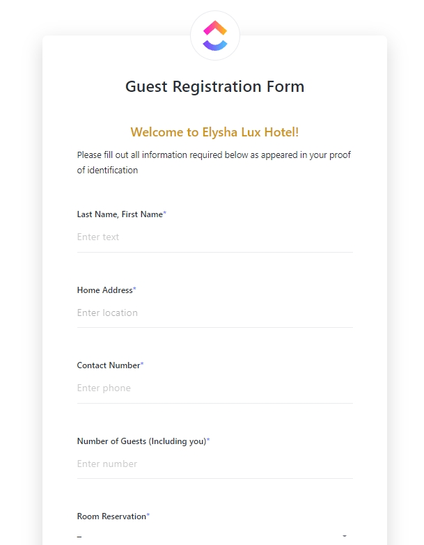 ClickUp Guest Registration Template