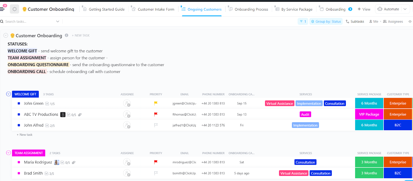 ClickUp Customer Onboarding Template