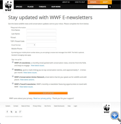 World Wildlife Federation: a/b testing examples