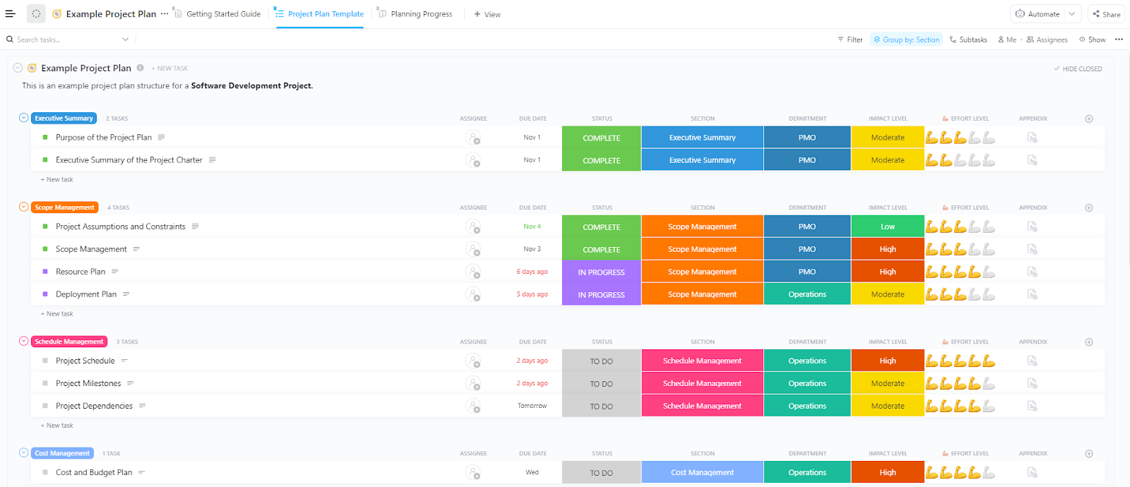 ClickUp Example Project Plan Template