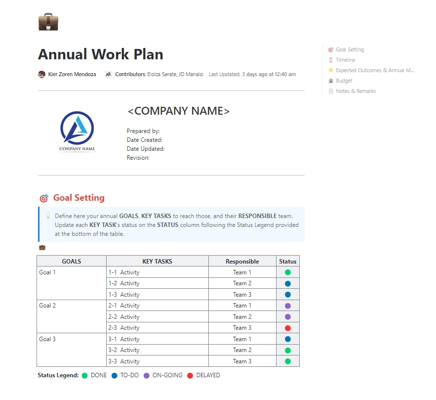 ClickUp Annual Work Plan Template