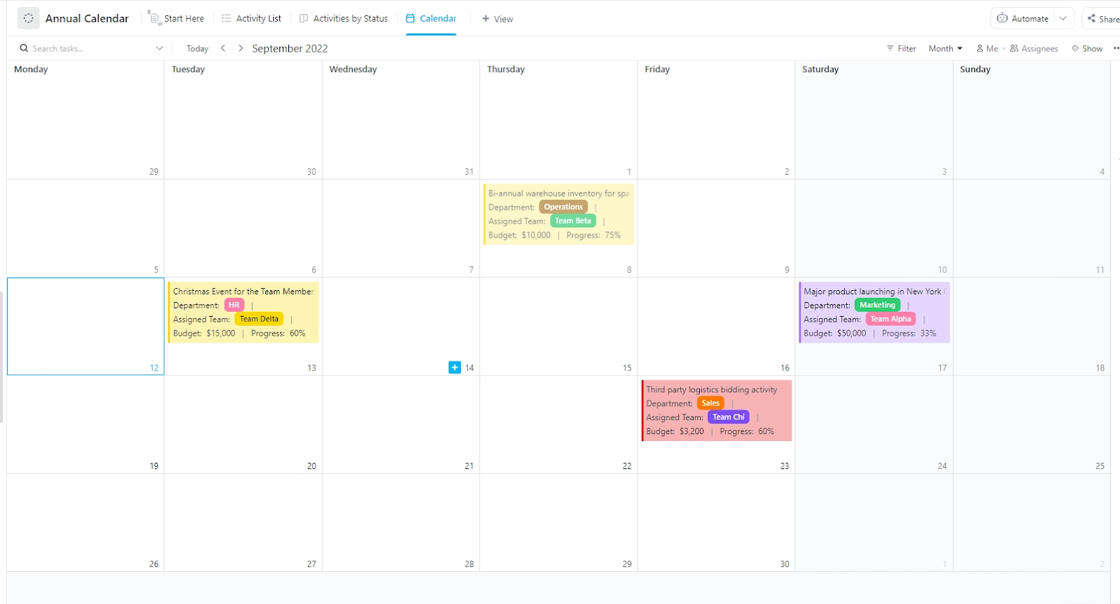 Modelo de calendário anual do ClickUp  