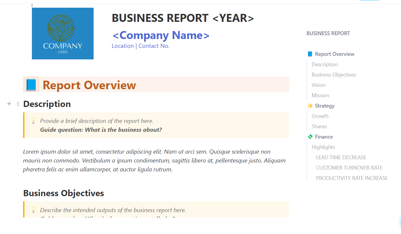 ClickUp Business Annual Report Template