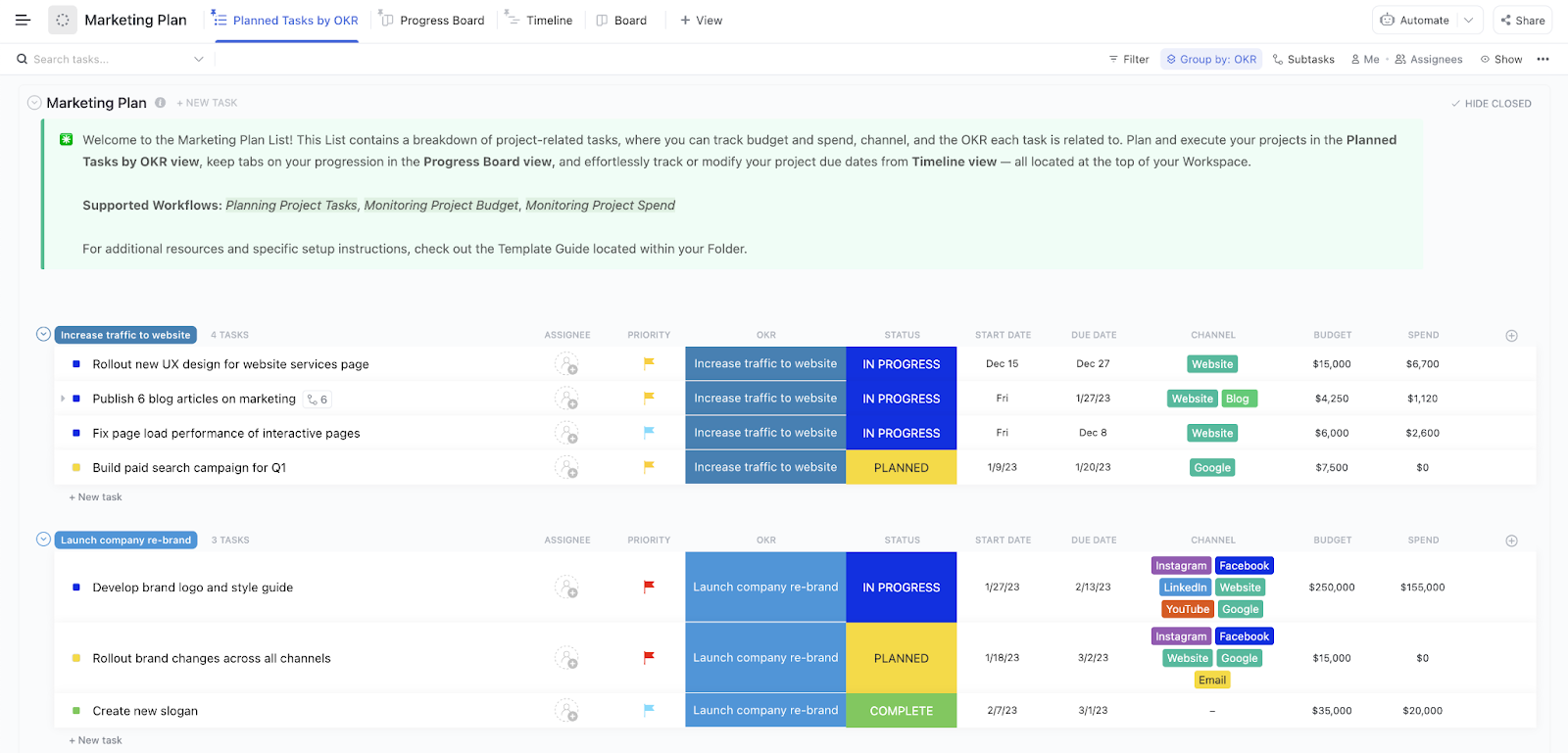 ClickUp Strategic Marketing Plan Template