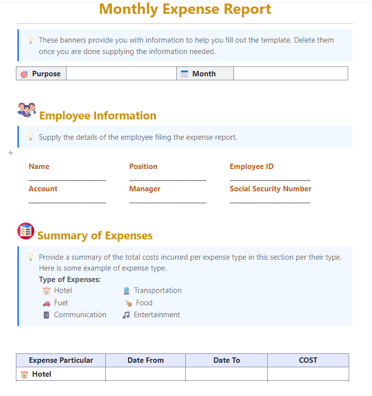 ClickUp Monthly Expense Report Template