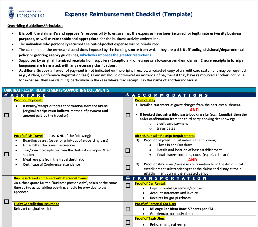 The Word / PDF Expense Reimbursement Checklist Template