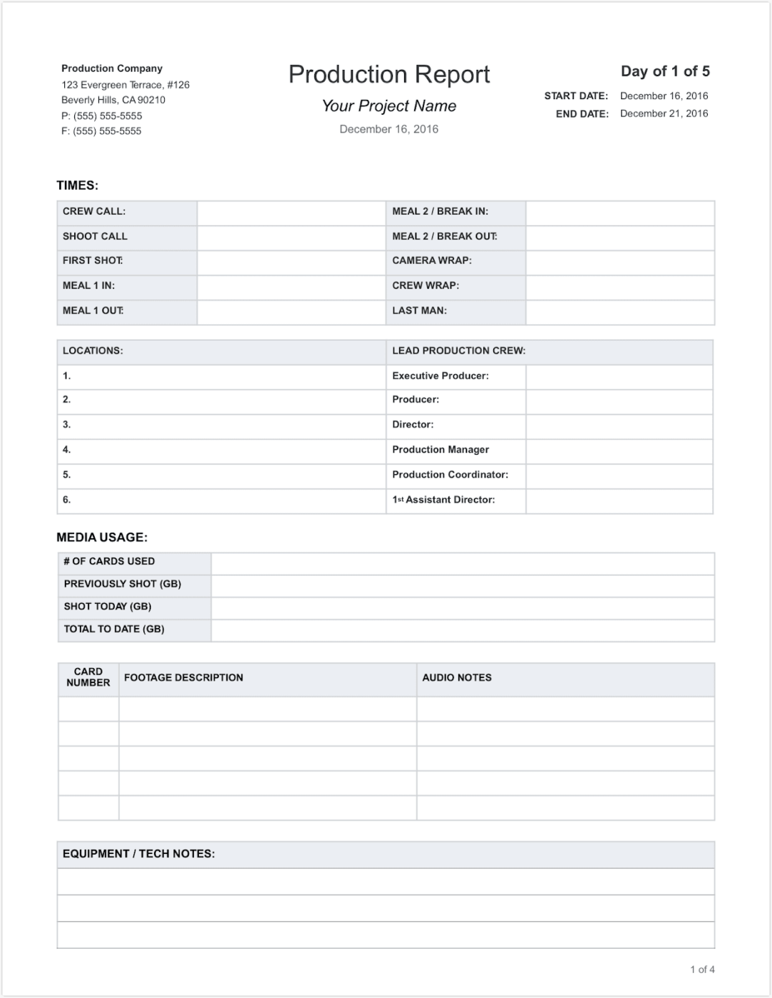 Daily Production Report Template