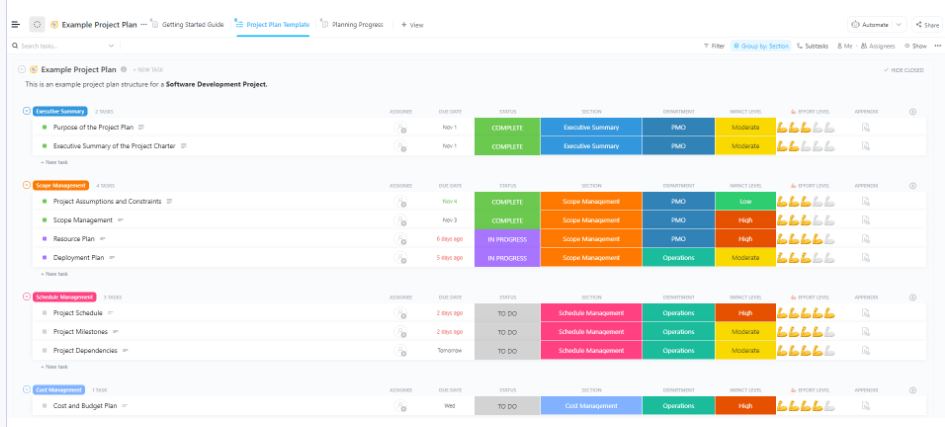 ClickUp Manufacturing Project Plan Template