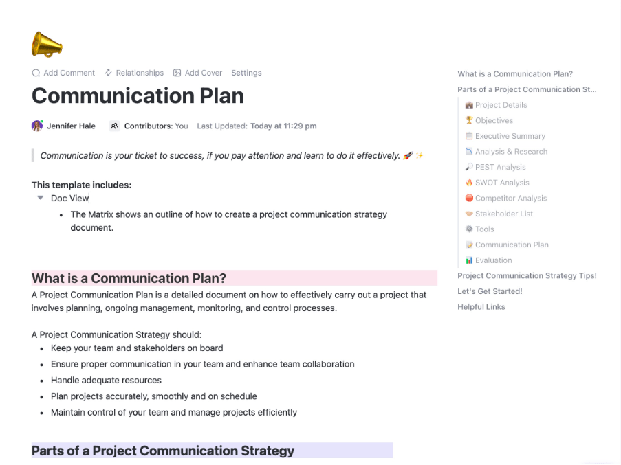 ClickUp’s Manufacturing Communication Plan Template